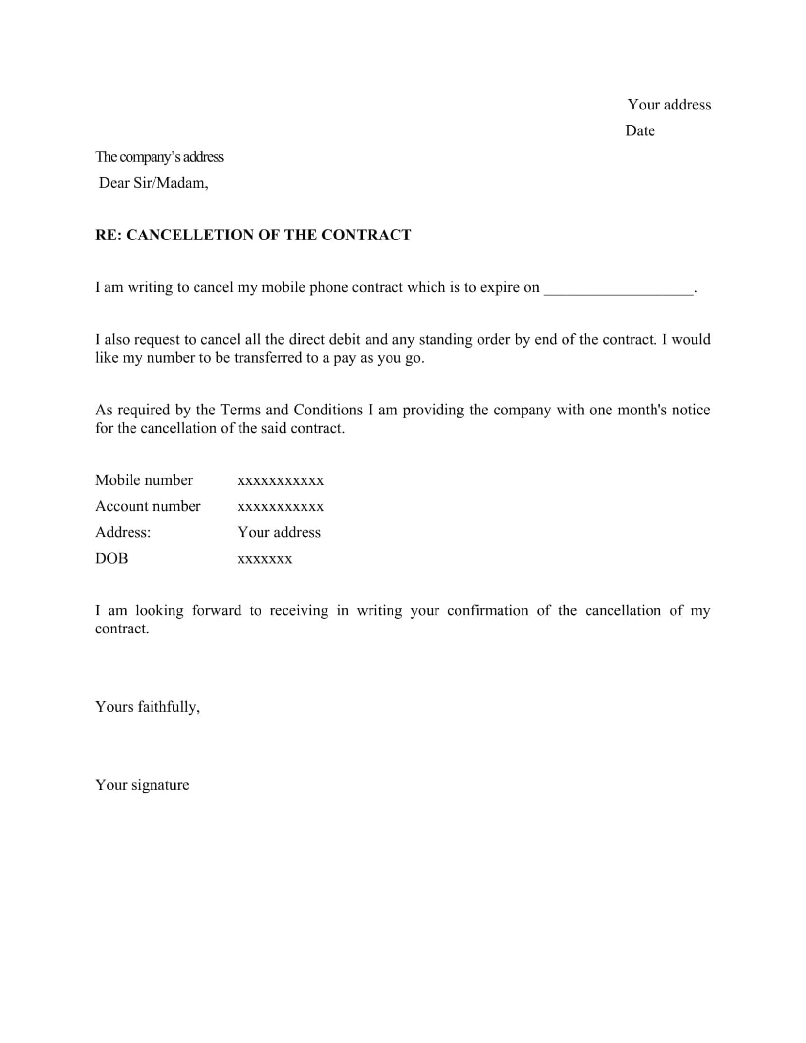 Blank Gym Membership Cancellation Letter Template Excel