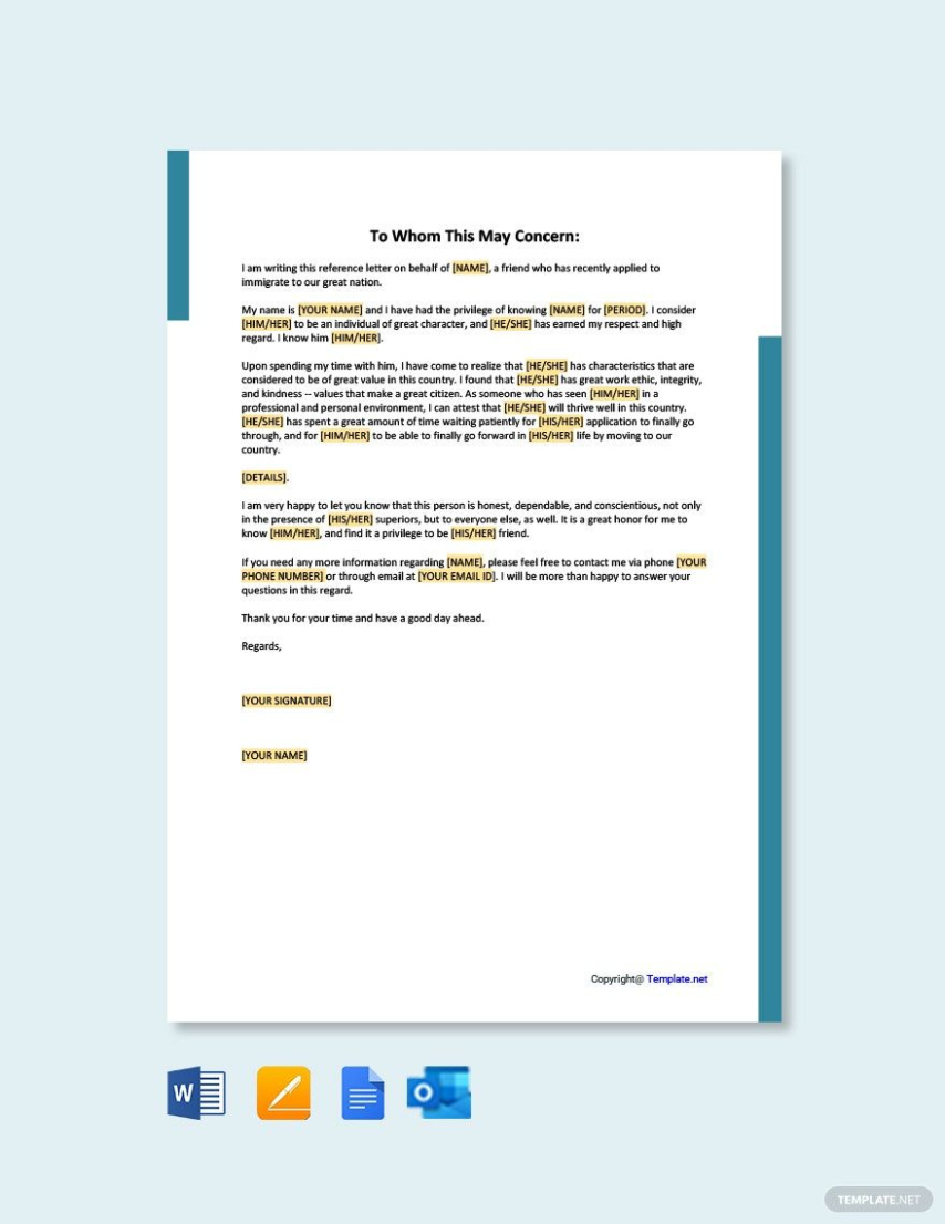 Editable Citizenship Letter Of Recommendation Template Word