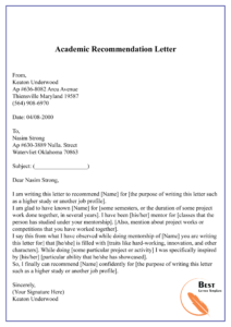 Editable Grad School Letter Of Recommendation Template Doc