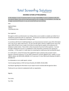 Editable Pre Adverse Action Letter Template Excel