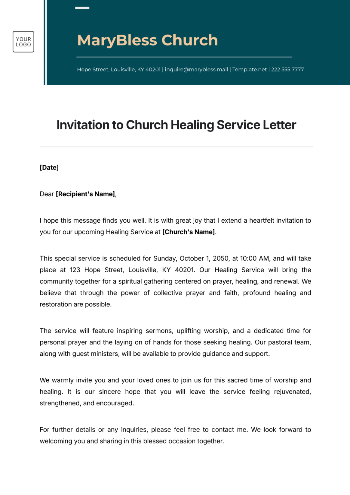 Free Blank Church Anniversary Invitation Letter Template