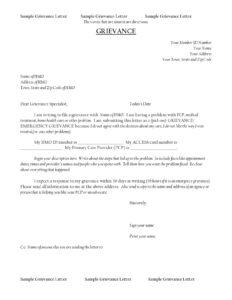 Free Blank Grievance Letter To Employer Template Example