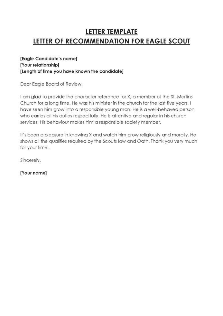 Free Editable Eagle Scout Recommendation Letter Template