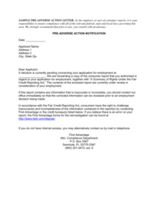 Free Editable Pre Adverse Action Letter Template Doc