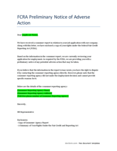 Free Editable Pre Adverse Action Letter Template Word