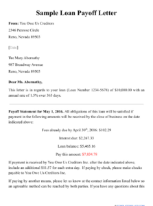 Free Printable Auto Loan Payoff Letter Template