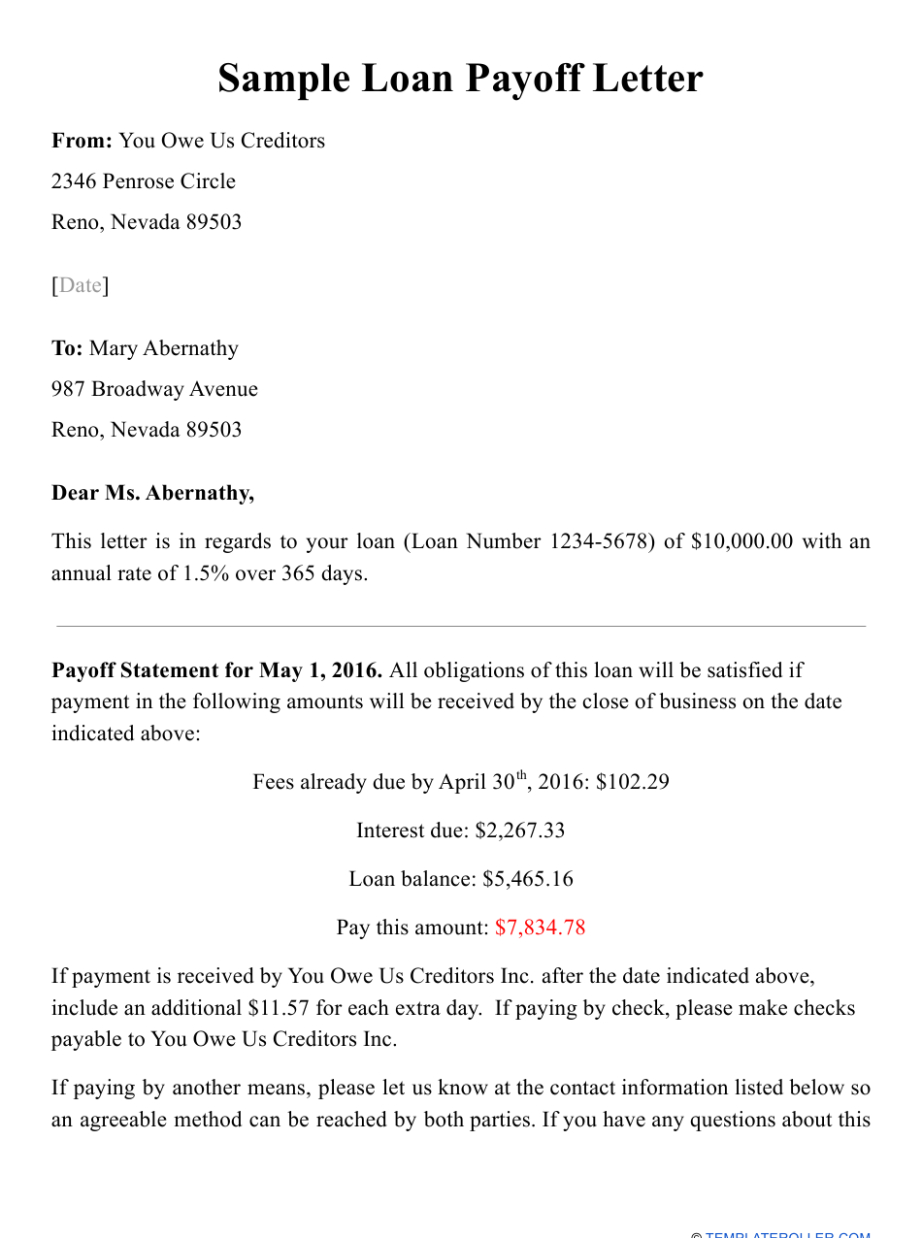 Free Printable Auto Loan Payoff Letter Template