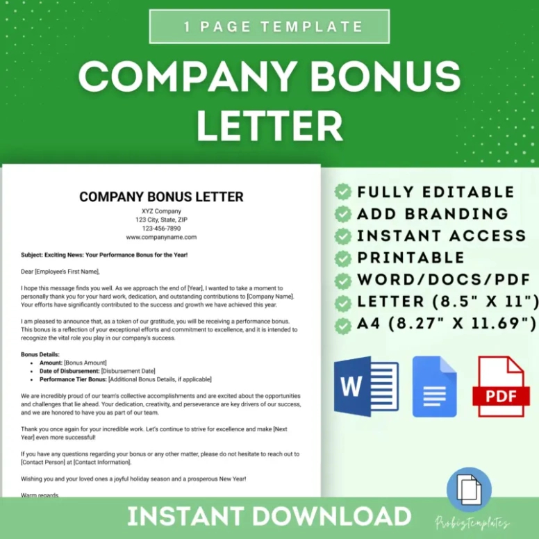 Free Printable Bonus Letter To Employee Template Pdf