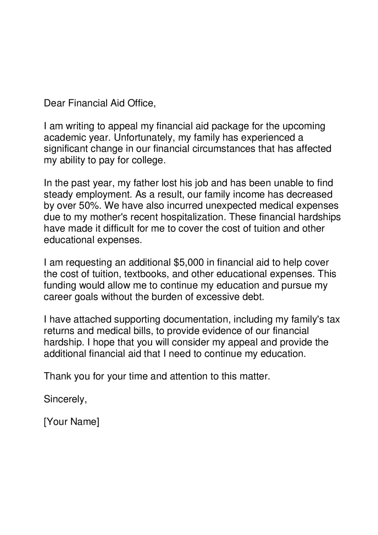 Free Printable Financial Aid Suspension Appeal Letter Template Pdf