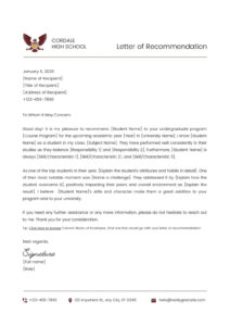 Free Printable Grad School Letter Of Recommendation Template Word