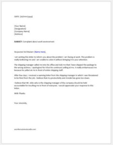 Free Printable Hostile Work Environment Letter Template Example