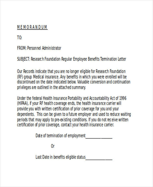 Free Printable Termination Of Benefits Letter Template Doc