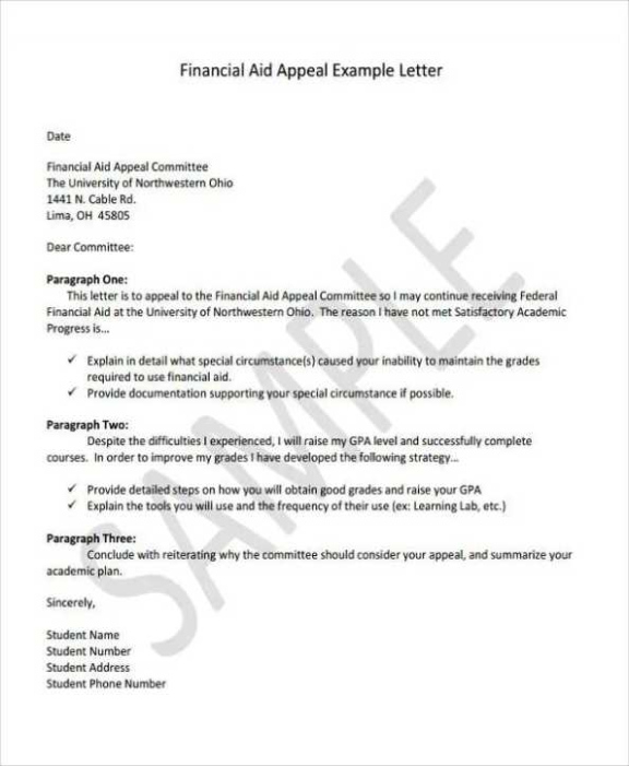 Free Sample Financial Aid Suspension Appeal Letter Template Doc