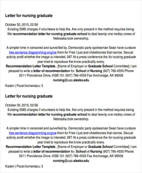 Free Sample Grad School Letter Of Recommendation Template Doc