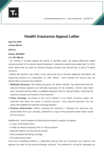 Free Sample Insurance Denial Appeal Letter Template