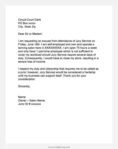Free Sample Jury Duty Medical Excuse Letter Template Word