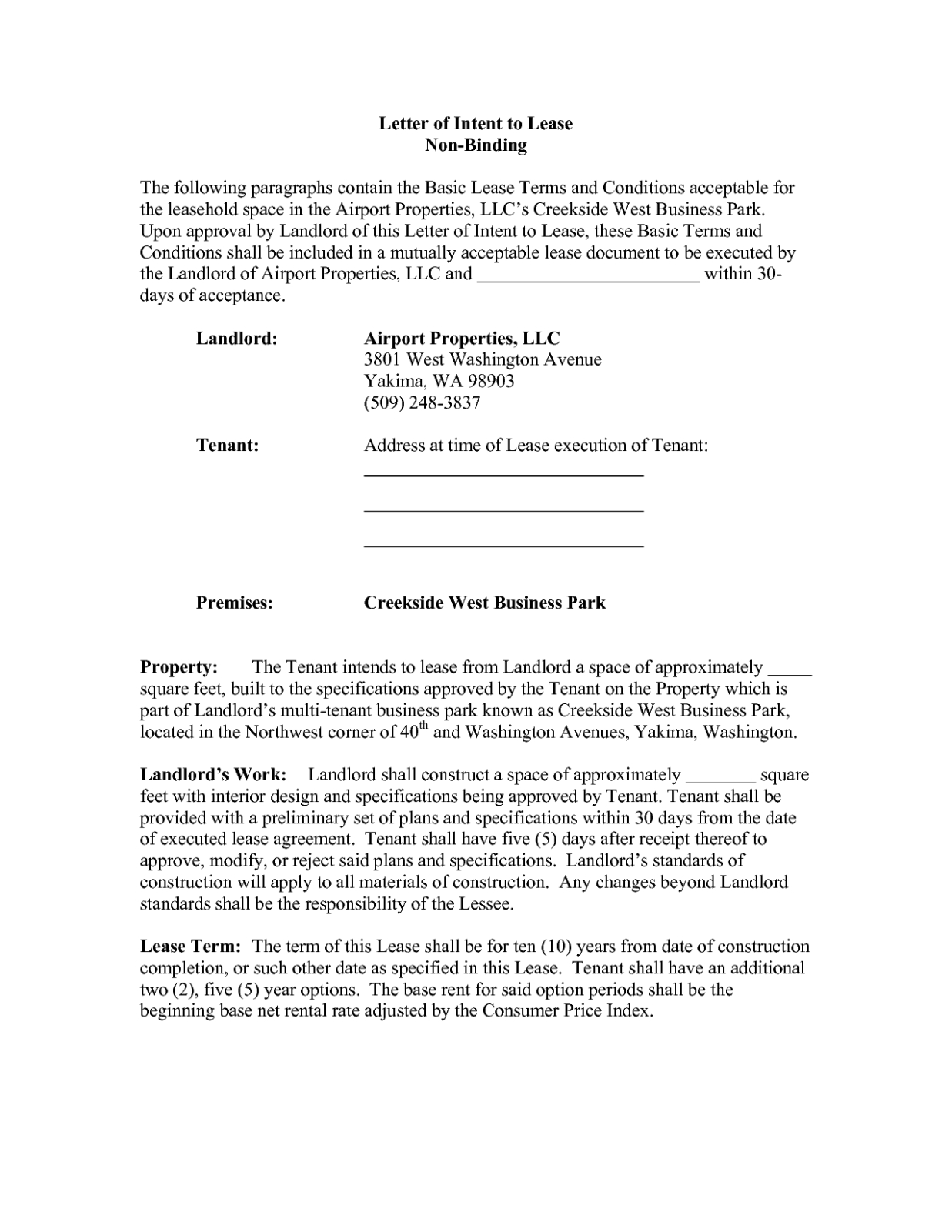 Sample Commercial Real Estate Letter Of Intent Template Word