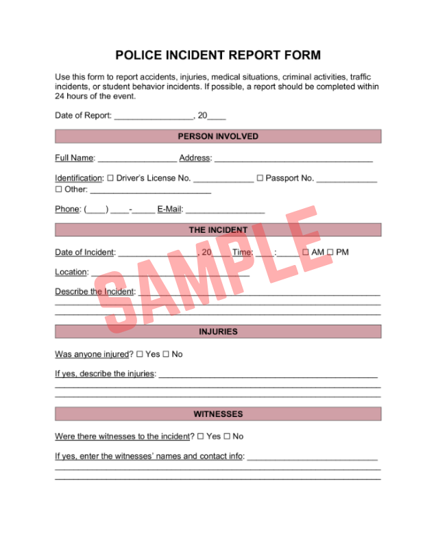 Law Enforcement Incident Report Form Template