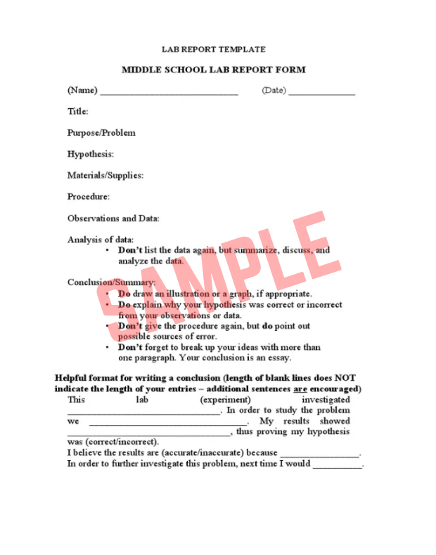 Middle School Lab Report Template