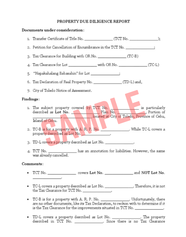 Property Due Diligence Report Template