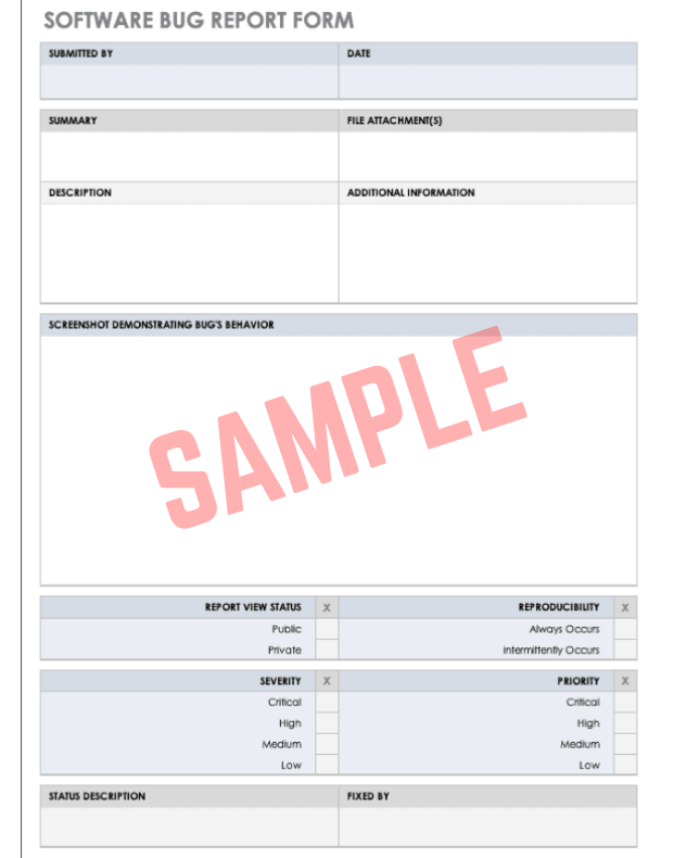 Software Bug Incident Report Template