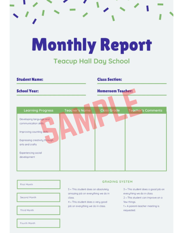 Student Monthly Progress Report Template