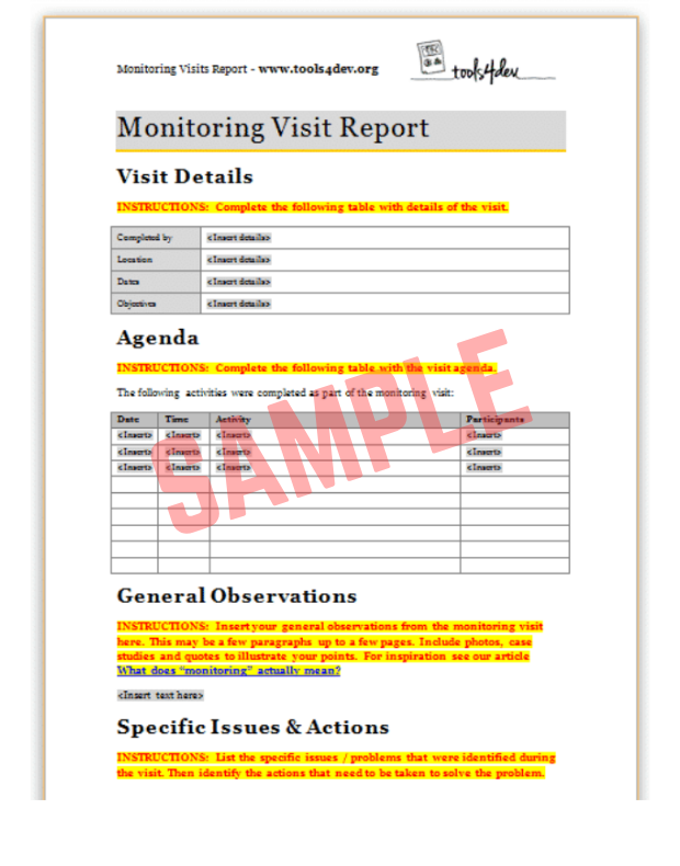 Close Out Visit Report Template
