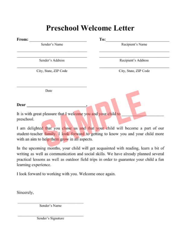 Preschool Teacher Welcome Letter Template