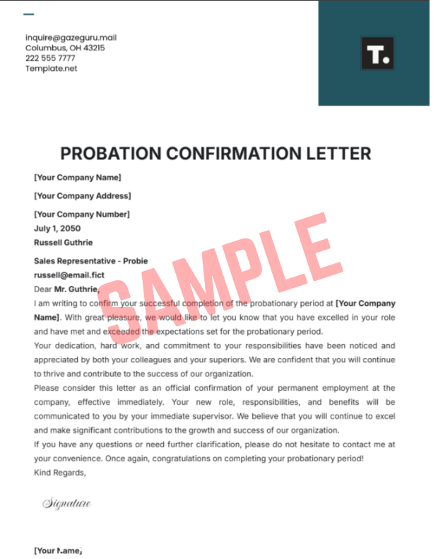 Probation Review Meeting Letter Template