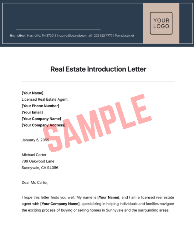 Real Estate Agent Introduction Letter Template