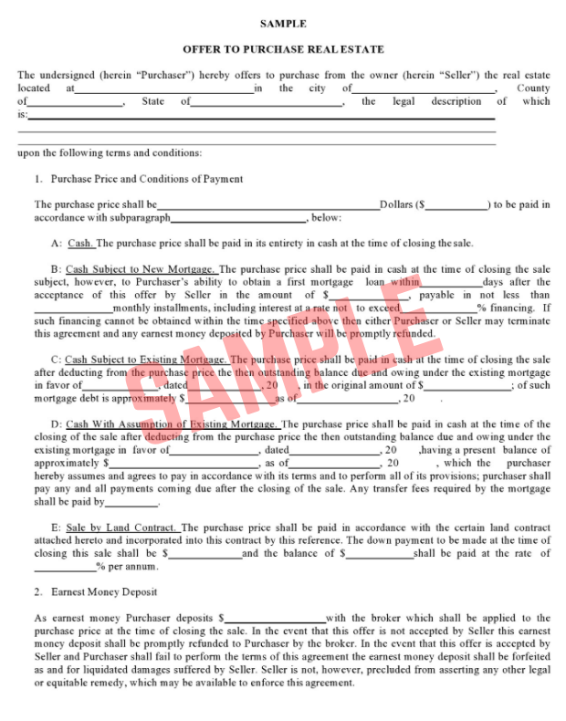 Real Estate Offer To Purchase Letter Template