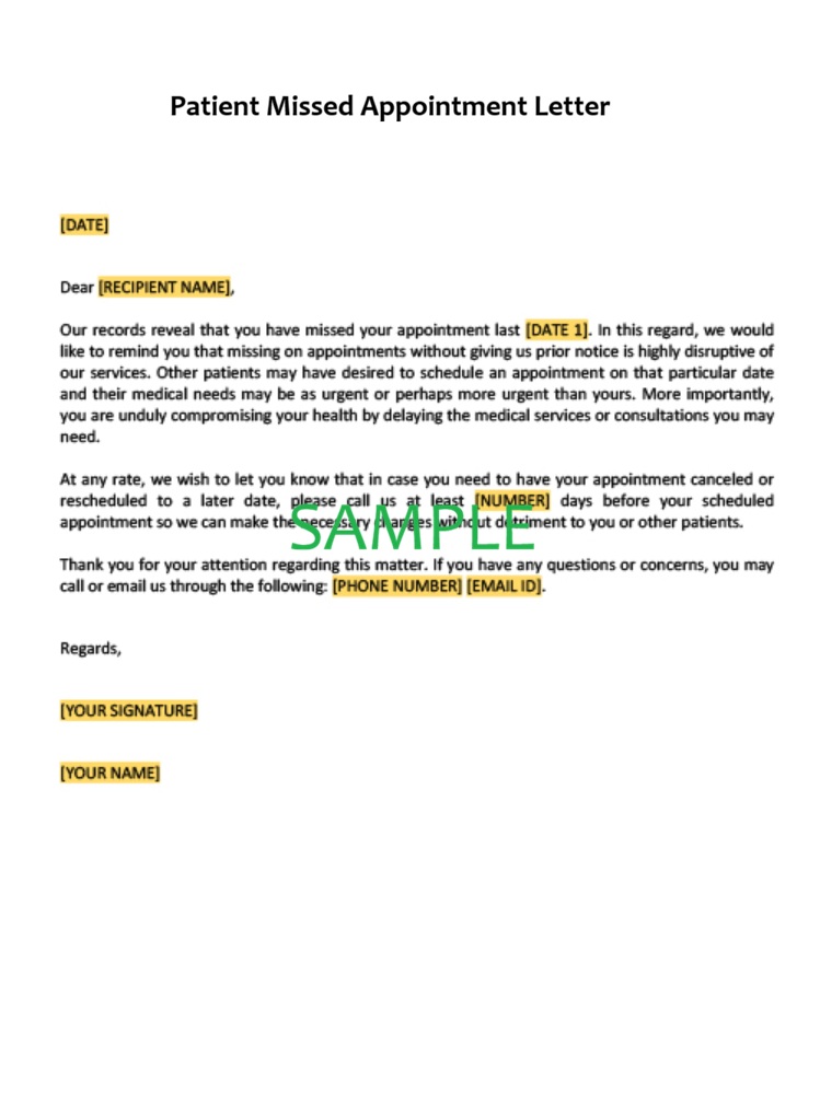 Patient Missed Appointment Letter Template Free