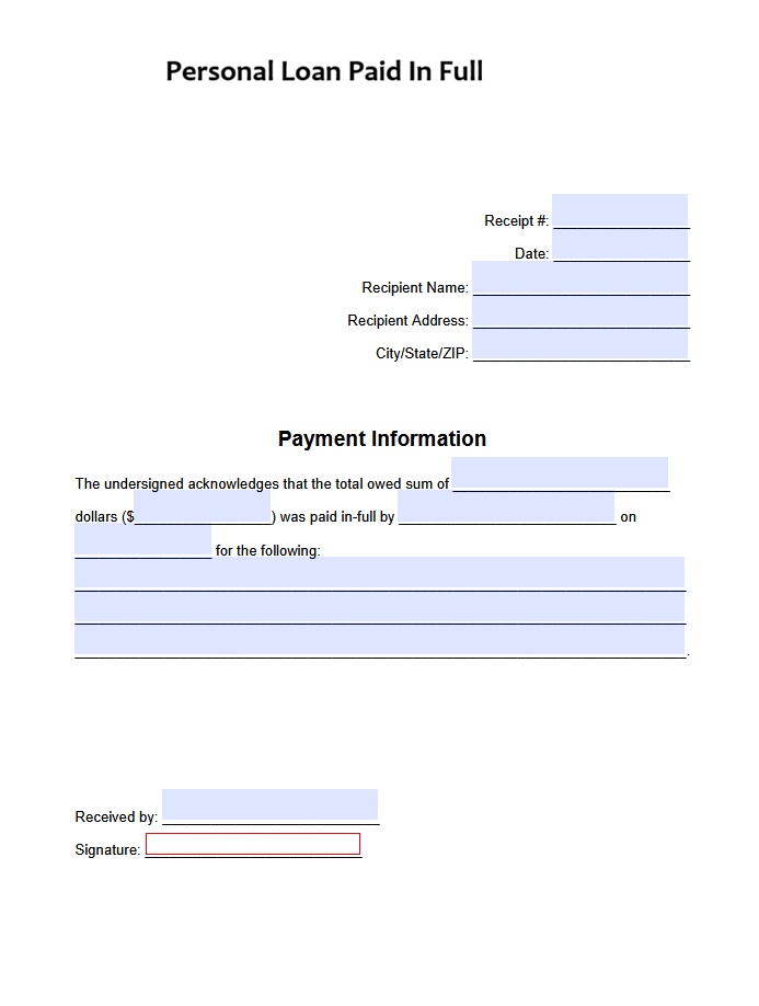 Personal Loan Paid In Full Letter Template