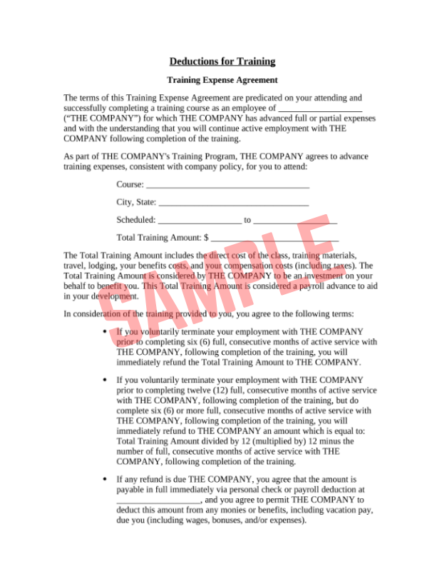 Repayment Of Training Costs Letter Template