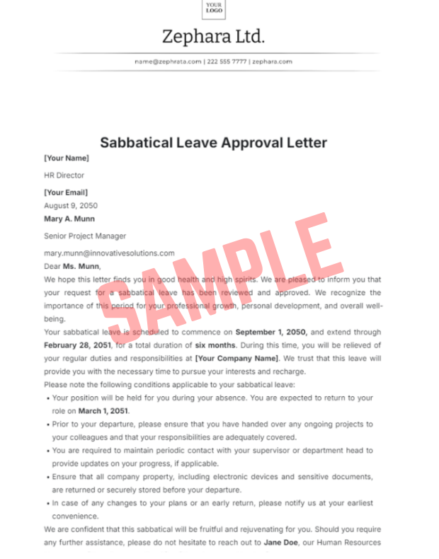 Sabbatical Leave Approval Letter Template