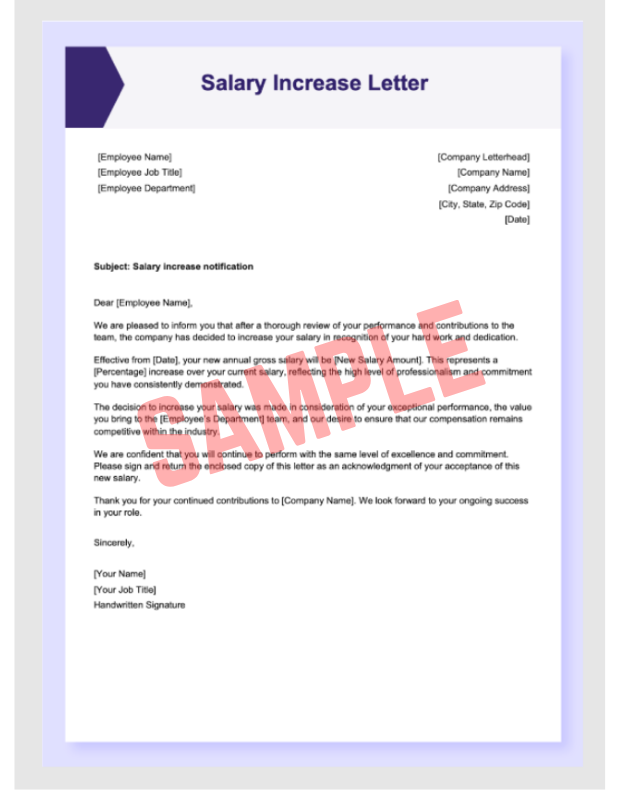 Salary Increase Notification Letter Template