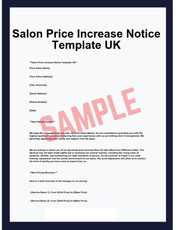 Salon Price Increase Letter Template