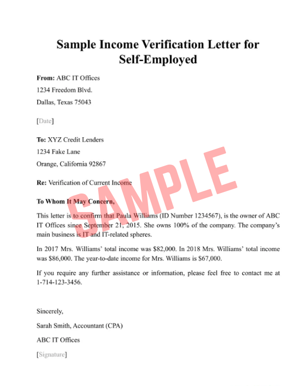Self Employed Income Verification Letter Template