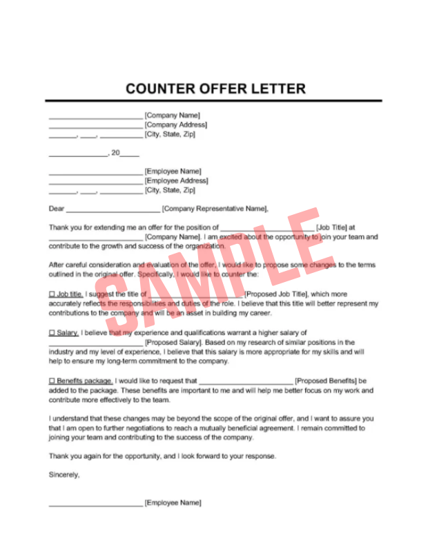 Severance Counter Offer Letter Template