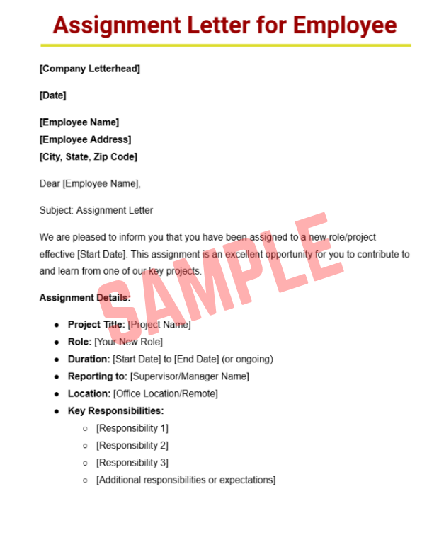 Short Term Assignment Letter Template