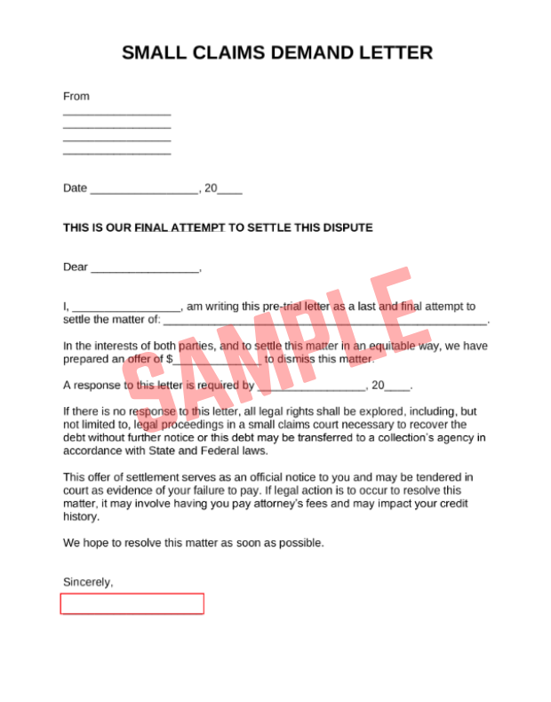 Small Claims Settlement Letter Template
