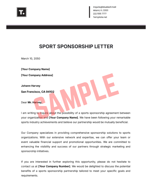 Sports Team Sponsorship Letter Template