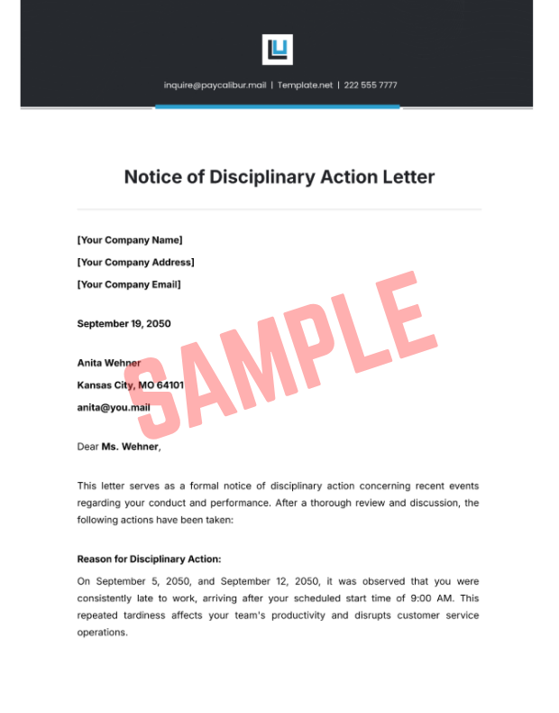 Student Disciplinary Action Letter Template