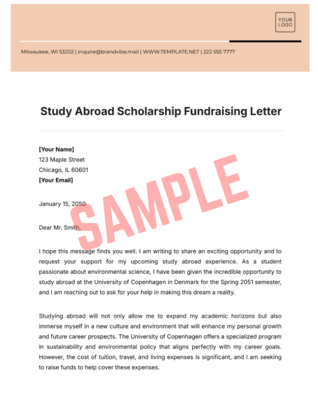 Study Abroad Fundraising Letter Template