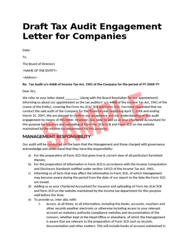 Tax Audit Engagement Letter Template