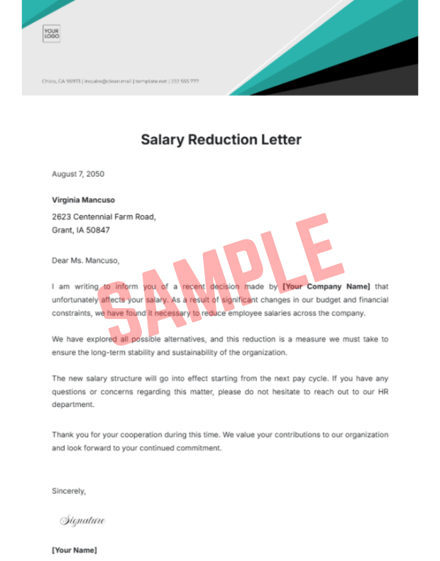 Temporary Salary Reduction Letter Template
